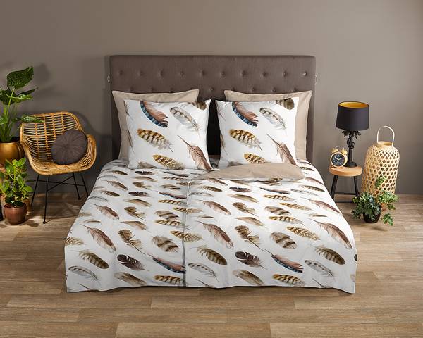 Renforce-Bettwäsche Fedra Baumwolle - Beige - 155 x 220 cm + Kissen 80 x 80 cm