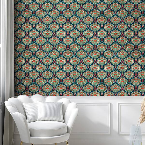 Tapete Peatcock Ornamente PVC - Multicolor - Höhe: 90 cm