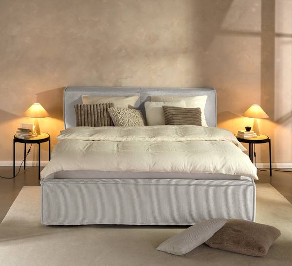 Polsterbett KINX Cordstoff Poppy: Lichtgrau - 180 x 200cm - Ohne Matratze - Kein Bettkasten - 110 cm