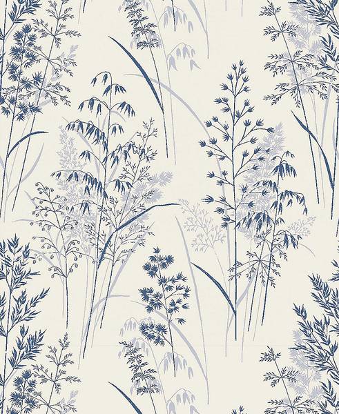 Papier peint intissé Leaf Sprigs Intissé - Bleu / Blanc