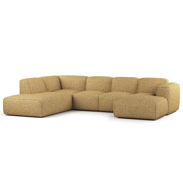 Wohnlandschaft HUDSON Chenille Enne: Honiggelb - Longchair davorstehend rechts / Ottomane links