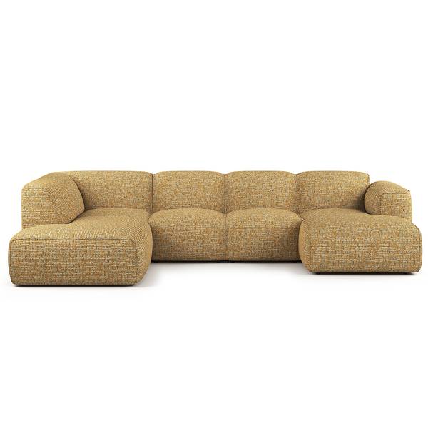 Wohnlandschaft HUDSON Chenille Enne: Honiggelb - Longchair davorstehend rechts / Ottomane links