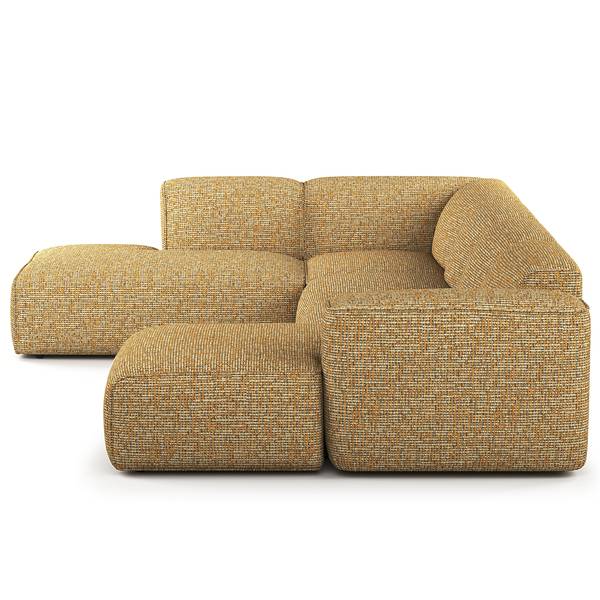 Wohnlandschaft HUDSON Chenille Enne: Honiggelb - Longchair davorstehend rechts / Ottomane links
