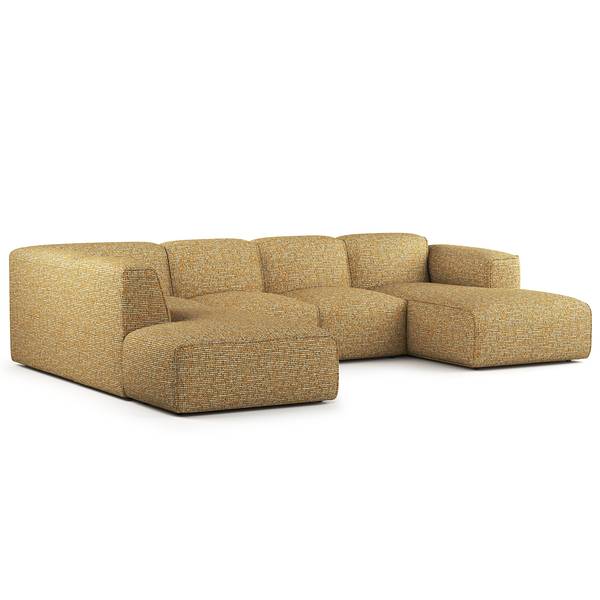 Wohnlandschaft HUDSON Chenille Enne: Honiggelb - Longchair davorstehend rechts / Ottomane links