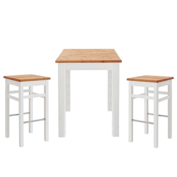 Massives Barset Bergen 3-teilig Kiefer massiv - Kiefer Weiß / Kiefer Laugenfarbig