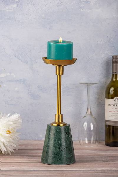 Portacandele Fayya Alluminio / Marmo - Verde/dorato - Altezza: 30 cm