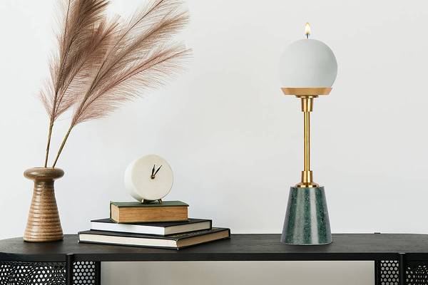 Portacandele Fayya Alluminio / Marmo - Verde/dorato - Altezza: 30 cm