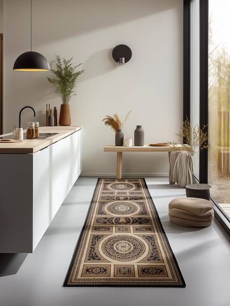 Tapis de couloir Guzara Polypropylène / Jute - Noir