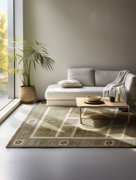 Tapis à poils courts Guzara Polypropylène / Jute - Vert olive - 120 x 170 cm