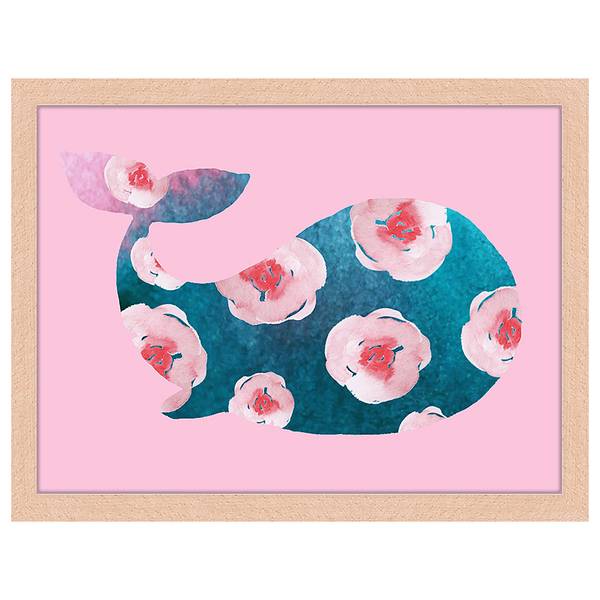 Tableau déco Pink Whale Hêtre massif / Plexiglas - Naturel - 33 x 43 cm