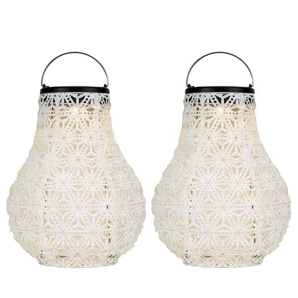 Set di 2 lanterne solari Sunshine Blaze Materiale plastico / Vlies - Bianco