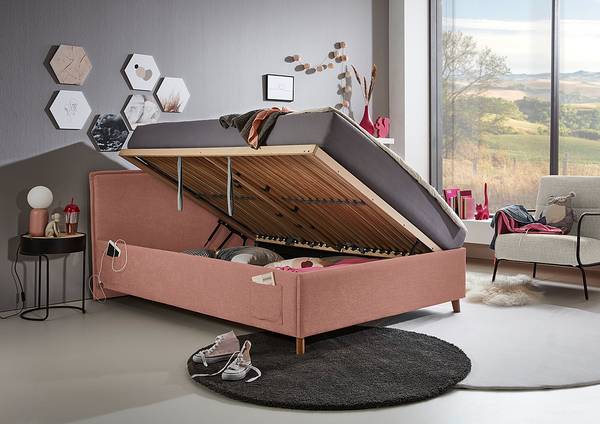 Lit rembourré Fun Tissu Cieli: Rosé - 90 x 200cm - Avec sommier à lattes