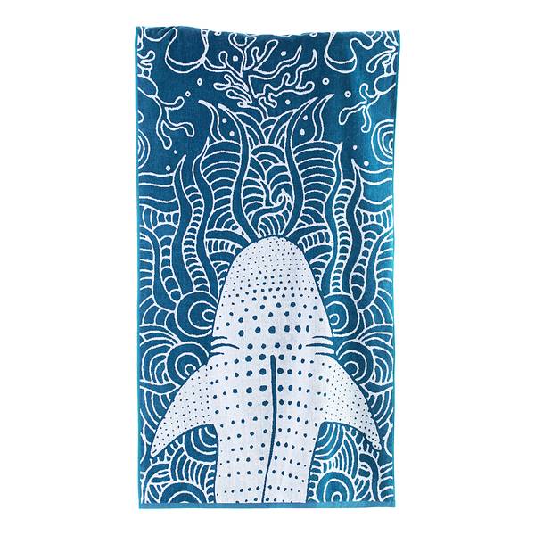 Strandtuch Blauhai Baumwolle - Weiß / Blau - 90 x 180 cm