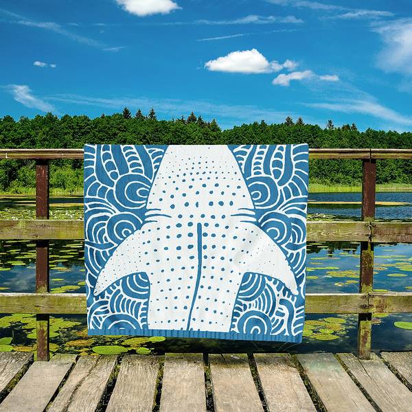 Strandtuch Blauhai Baumwolle - Weiß / Blau - 90 x 180 cm