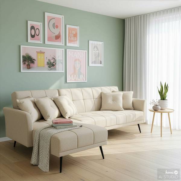 Ecksofa HATUO mit Schlaffunktion Flachgewebe Clivia: Beige