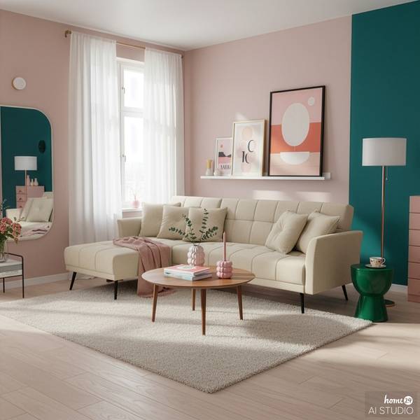 Ecksofa HATUO mit Schlaffunktion Flachgewebe Clivia: Beige