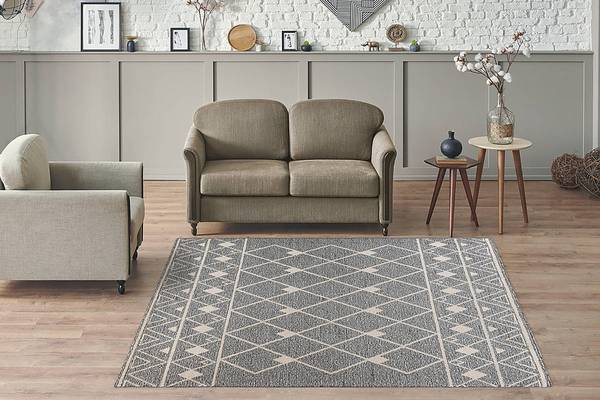Tapis à poils courts Rhombus - type C Polypropylène - Gris / Beige - 160 x 230 cm
