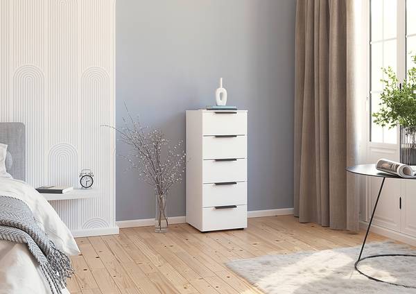 Kommode Flipp mit 5 Schubladen Alpinweiß / Grau - Breite: 40 cm