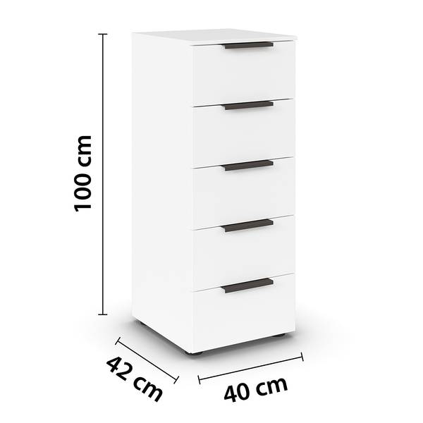 Kommode Flipp mit 5 Schubladen Alpinweiß / Grau - Breite: 40 cm
