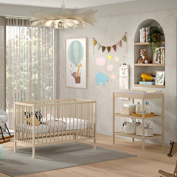 Babykamerset Dino 2-delig - babybed massief beukenhout - wit geolied beukenhout