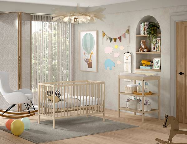 Babykamerset Dino 2-delig - babybed massief beukenhout - wit geolied beukenhout