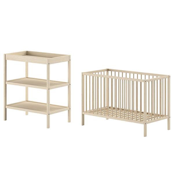 Babykamerset Dino 2-delig - babybed massief beukenhout - wit geolied beukenhout