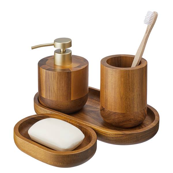 Dosatore sapone ACACIA Legno di acacia / Materiale plastico / Acciaio inox - Marrone