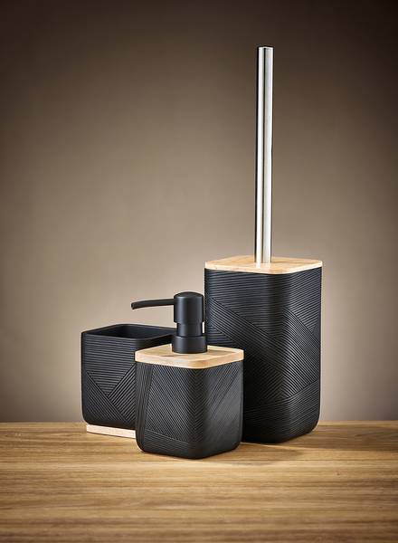 Zeepdispenser Crossover polyresin/bamboe - zwart