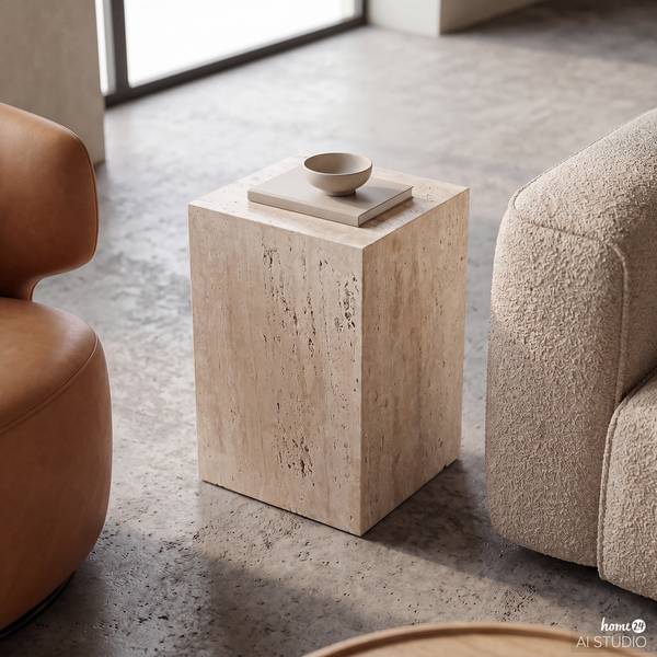 Travertin-Beistelltisch BALIZA Travertin / Beige - 30 x 48 cm