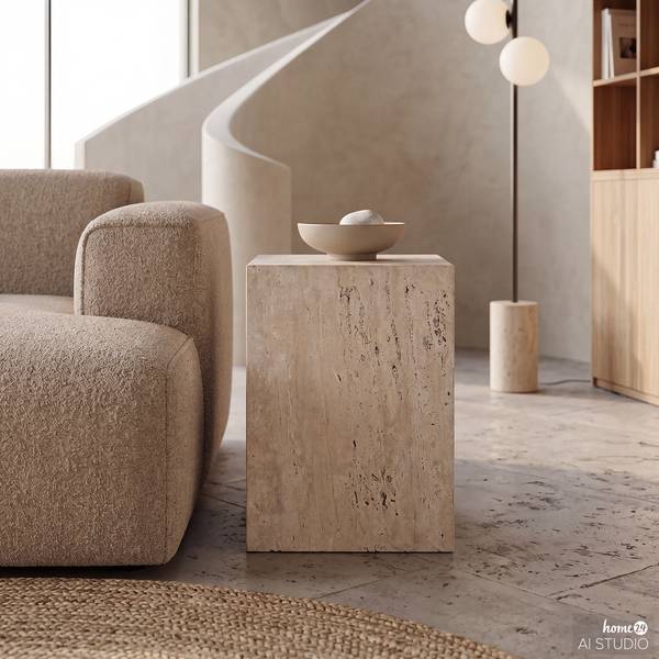Travertin-Beistelltisch BALIZA Travertin / Beige - 30 x 48 cm