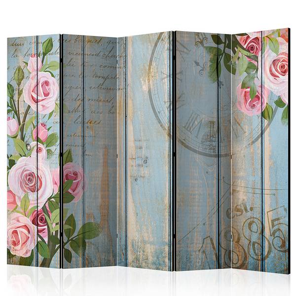 Paravento Vintage Garden 1 lato Tessuto non tessuto su legno massello - Blu / Rosa