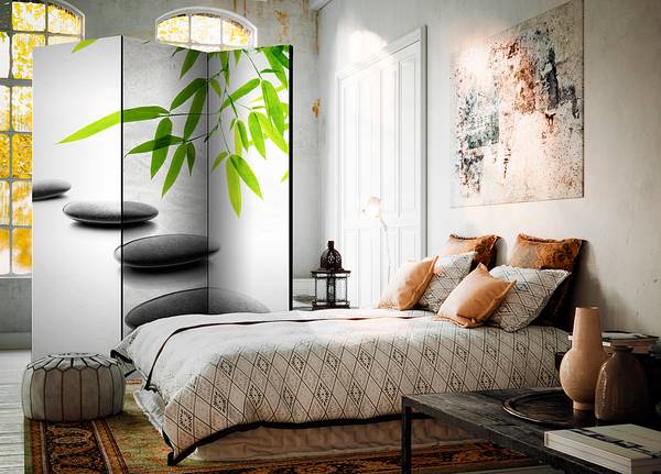 Paravento Zen Stone 1 lato Tessuto non tessuto su legno massello - Grigio - 135 x 172 cm