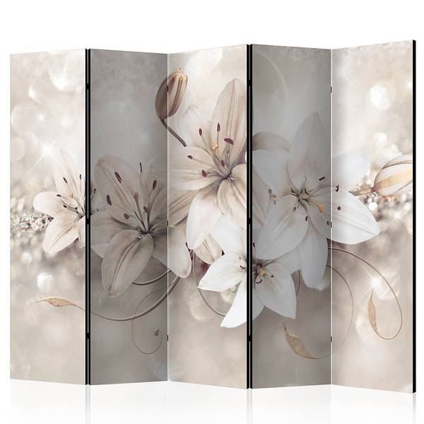 Paravent Diamond Lilies Akustik Vlies auf Massivholz - Beige
