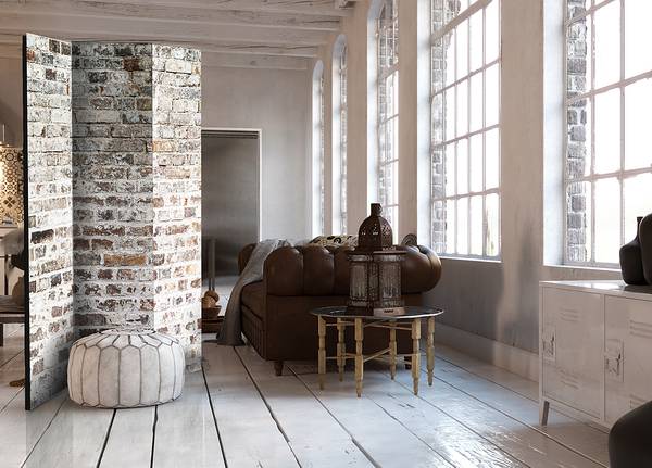 Kamerscherm Old Walls Acoustic vlies op massief hout - grijs - 135 x 172 cm