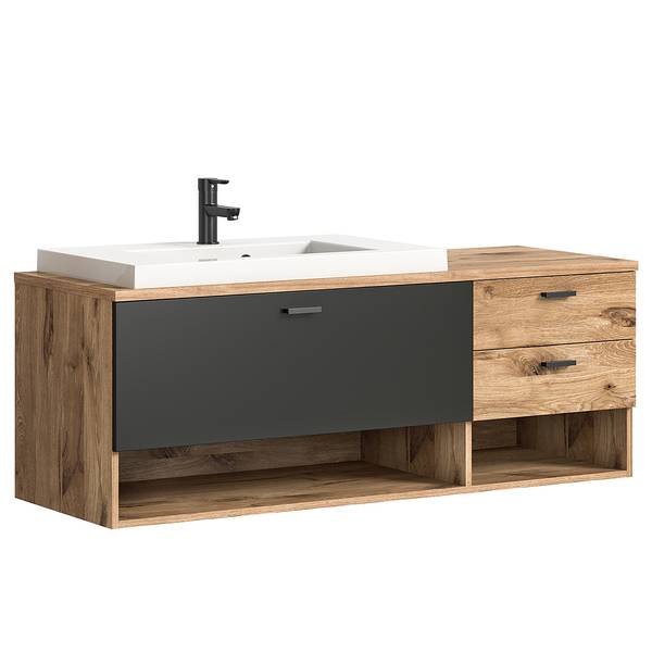 Mobile con lavabo Leahy Ceramica - Grigio opaco / Effetto rovere