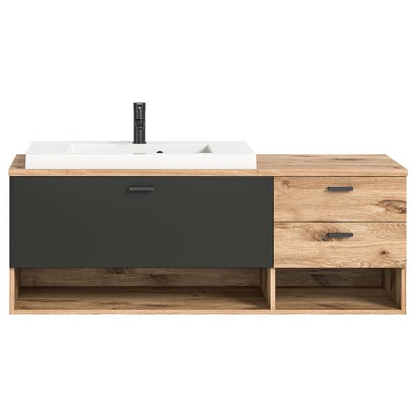 Mobile con lavabo Leahy Ceramica - Grigio opaco / Effetto rovere