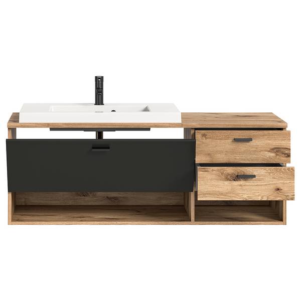 Mobile con lavabo Leahy Ceramica - Grigio opaco / Effetto rovere