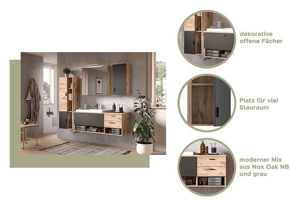 Mobile con lavabo Leahy Ceramica - Grigio opaco / Effetto rovere