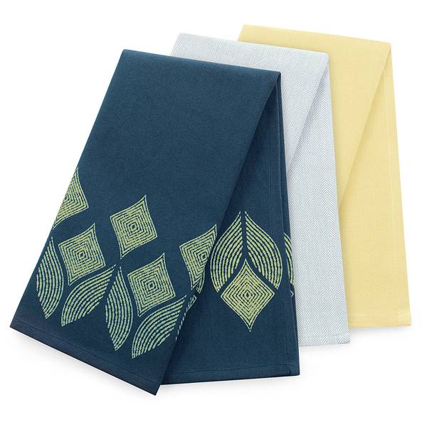 Geschirrtuch Set Betty Typ A Baumwolle - 50 x 70 cm - Marineblau / Safrangelb - 3er Set