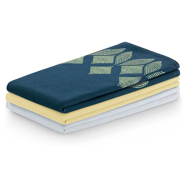 Geschirrtuch Set Betty Typ A Baumwolle - 50 x 70 cm - Marineblau / Safrangelb - 3er Set