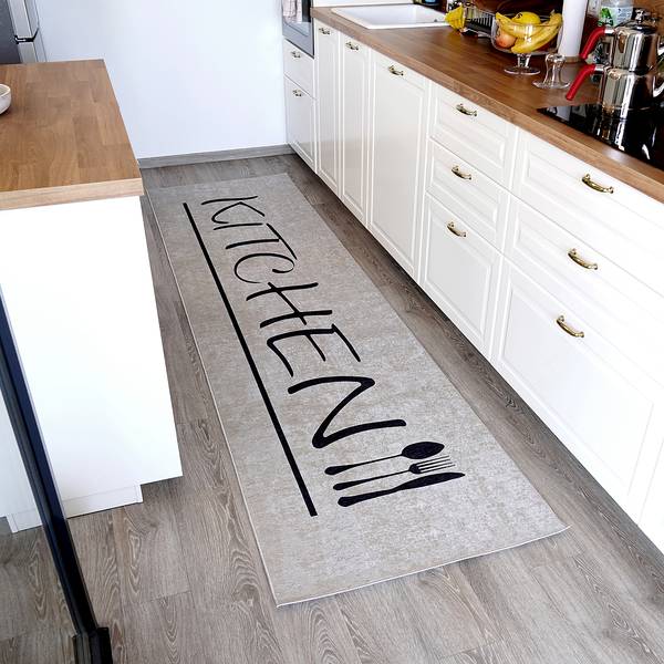 Passatoia da cucina Kitchen Poliestere - Beige / Nero - 80 x 300 cm