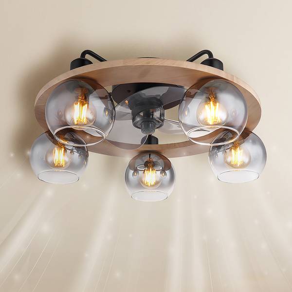 Lampada da soffitto Narina Vetro colorato / Massello dell’albero della gomma - 5 punti luce