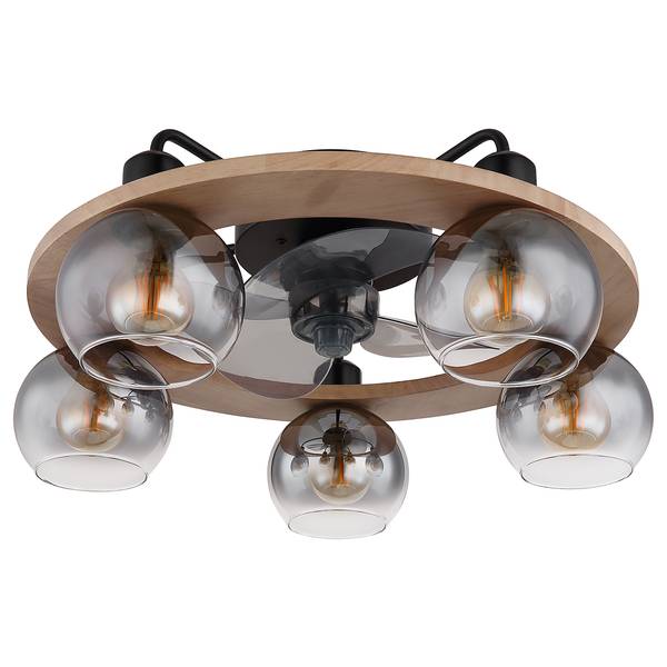 Lampada da soffitto Narina Vetro colorato / Massello dell’albero della gomma - 5 punti luce