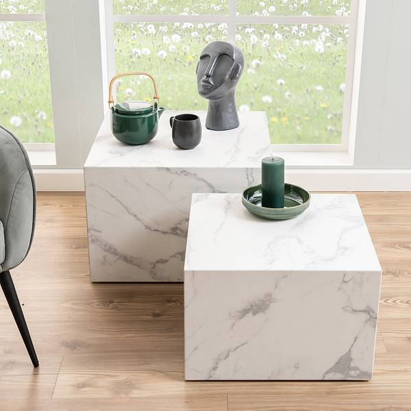 Couchtisch SUKATARI 2er-Set quadratisch Marmor Weiß Dekor