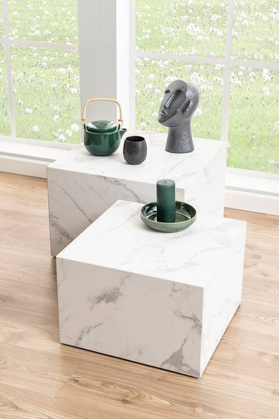 Couchtisch SUKATARI 2er-Set quadratisch Marmor Weiß Dekor