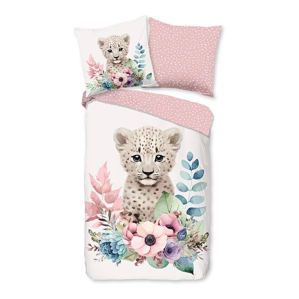 Kinderbettwäsche Leopard Renforcé - Pink - 135 x 200 cm + Kissen 80 x 80 cm