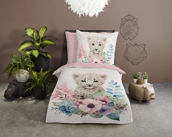 Kinderbettwäsche Leopard Renforcé - Pink - 135 x 200 cm + Kissen 80 x 80 cm