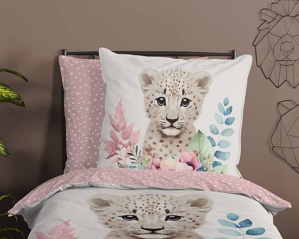 Kinderbettwäsche Leopard Renforcé - Pink - 135 x 200 cm + Kissen 80 x 80 cm