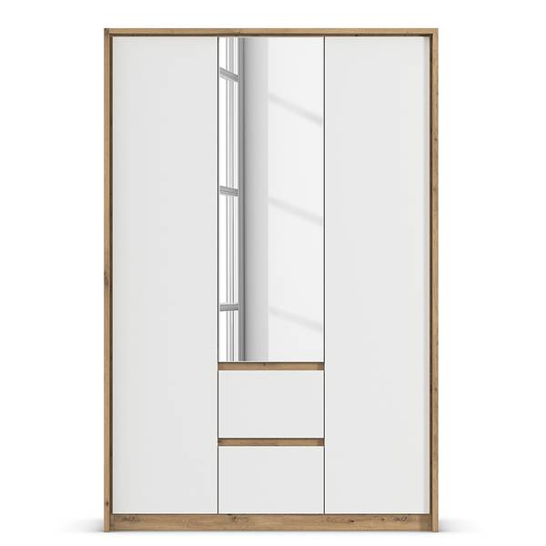 Drehtürenschrank Mainz mit Passepartout Alpinweiß / Eiche Artisan Dekor - Breite: 141 cm - Ohne Beleuchtung - Mit Spiegeltür/-en