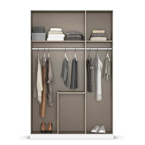 Drehtürenschrank Mainz mit Passepartout Alpinweiß / Eiche Artisan Dekor - Breite: 141 cm - Ohne Beleuchtung - Mit Spiegeltür/-en